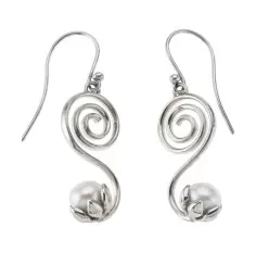 Ohrringe - Spirale mit Perle, 3,0cm, rhodiniert