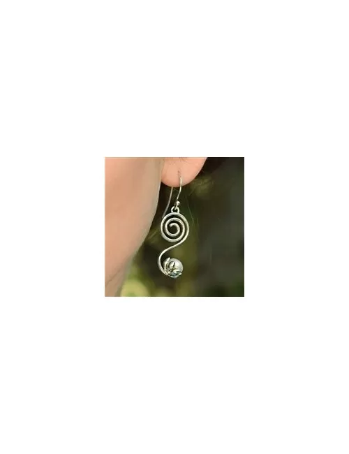 Ohrringe - Spirale mit Perle, 3,0cm, rhodiniert