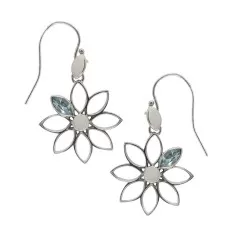 Ohrringe - Blume Topas blau, 4,3cm, rhodiniert