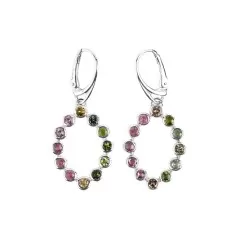 Ohrringe - Turmalin bunt, Oval, 4,4cm, rhodiniert