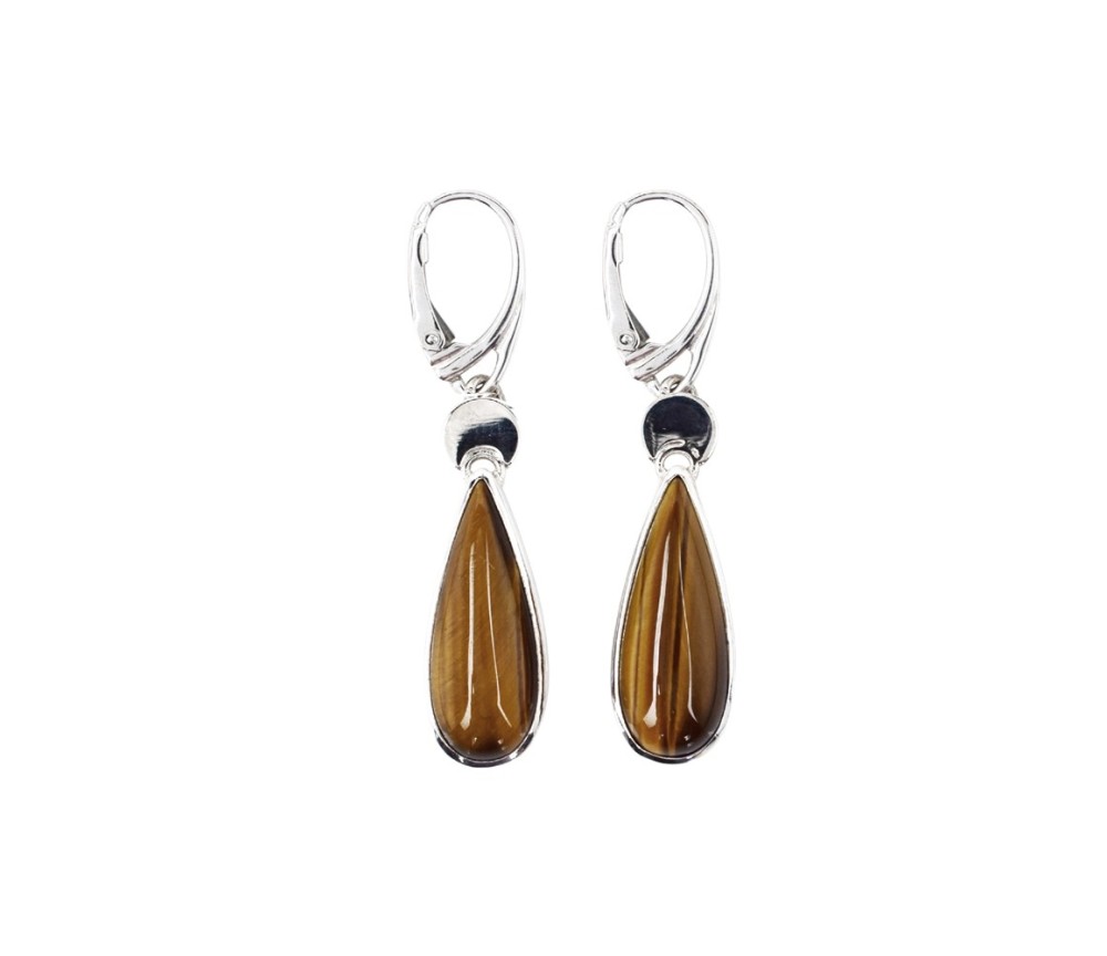 Ohrringe - Tigerauge-Tropfen (25 x 10mm), 5,0cm, rhodiniert
