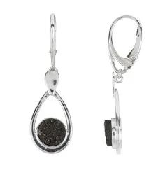 Ohrringe - Achat Druzy schwarz (gef.), Tropfenform, 4,3cm, rhodiniert