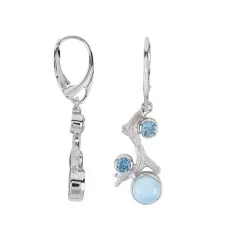 Ohrringe - Korallenast Larimar, Topas, 4,2cm, rhodiniert