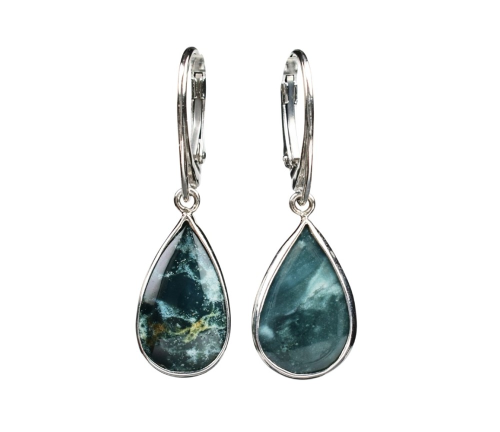 Ohrringe - Ozelot-Jaspis Tropfen, 4,0cm, rhodiniert