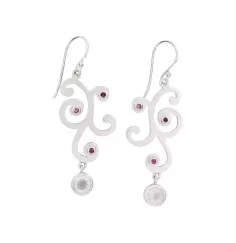 Ohrringe - Ranke, Rosenquarz, Rubin, 5,3cm, rhodiniert