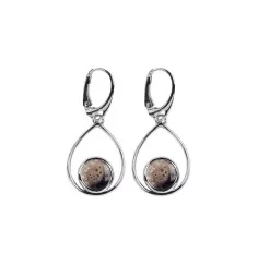 Ohrringe - versteinertes Palmholz rund Tropfenfassung, 4,6cm, rhodiniert