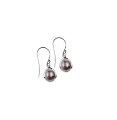 Ohrringe - Perlmutt (dunkel) Tropfen, 2,5cm, rhodiniert