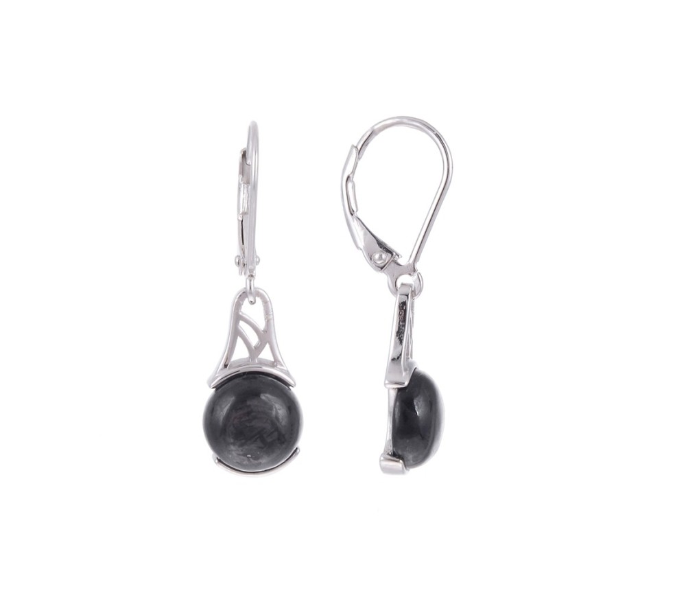 Ohrringe - Hypersthen, rund (8mm), 2,7cm, rhodiniert