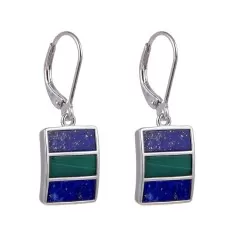 Ohrringe - Malachit, Lapis Lazuli Rechtecke (10 x 4mm), 3,0cm, rhodiniert