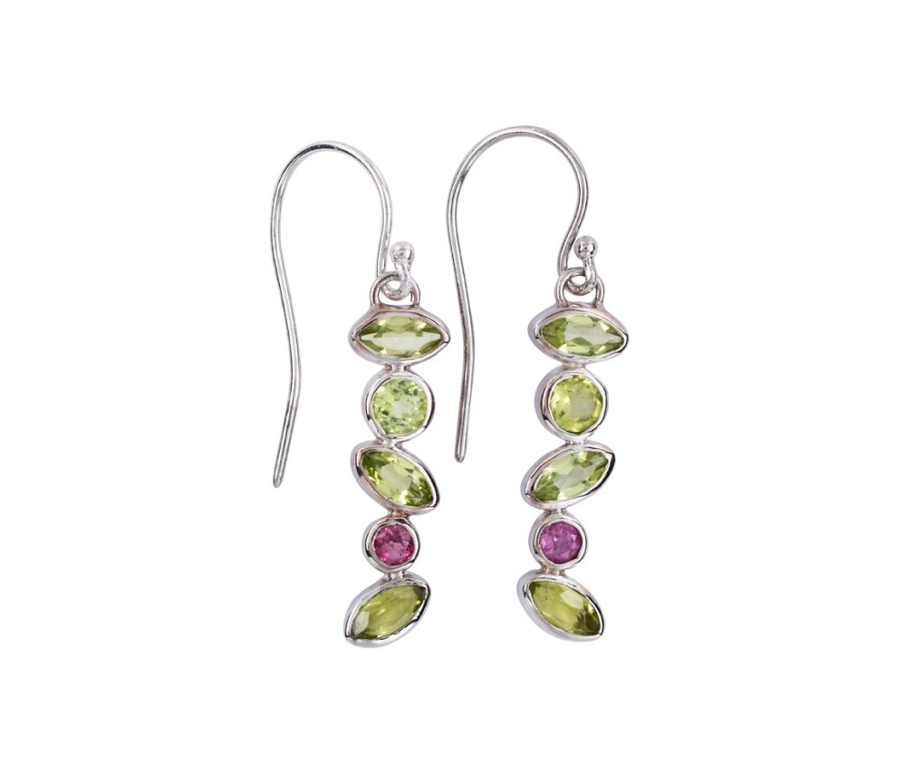 Ohrringe - Peridot, Turmalin, 4,8cm, platiniert