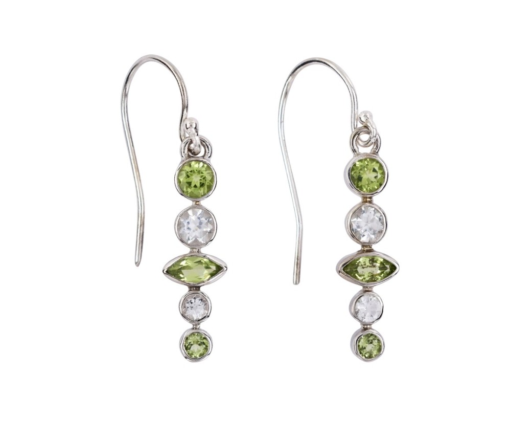 Ohrringe - Peridot, Topas, 3,8cm, platiniert