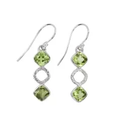 Ohrringe - Peridot, Quadrat (6mm), 3,6cm, platiniert