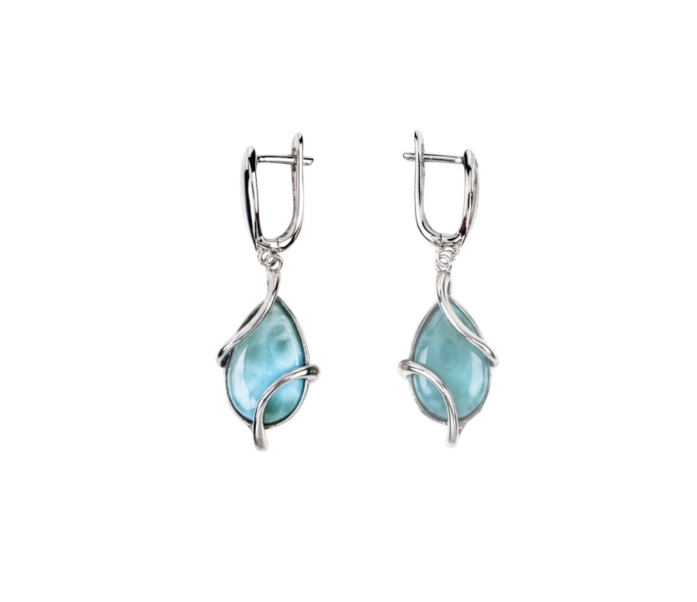 Ohrringe - Larimar Tropfen (16 x 10mm), 3,6cm, platiniert