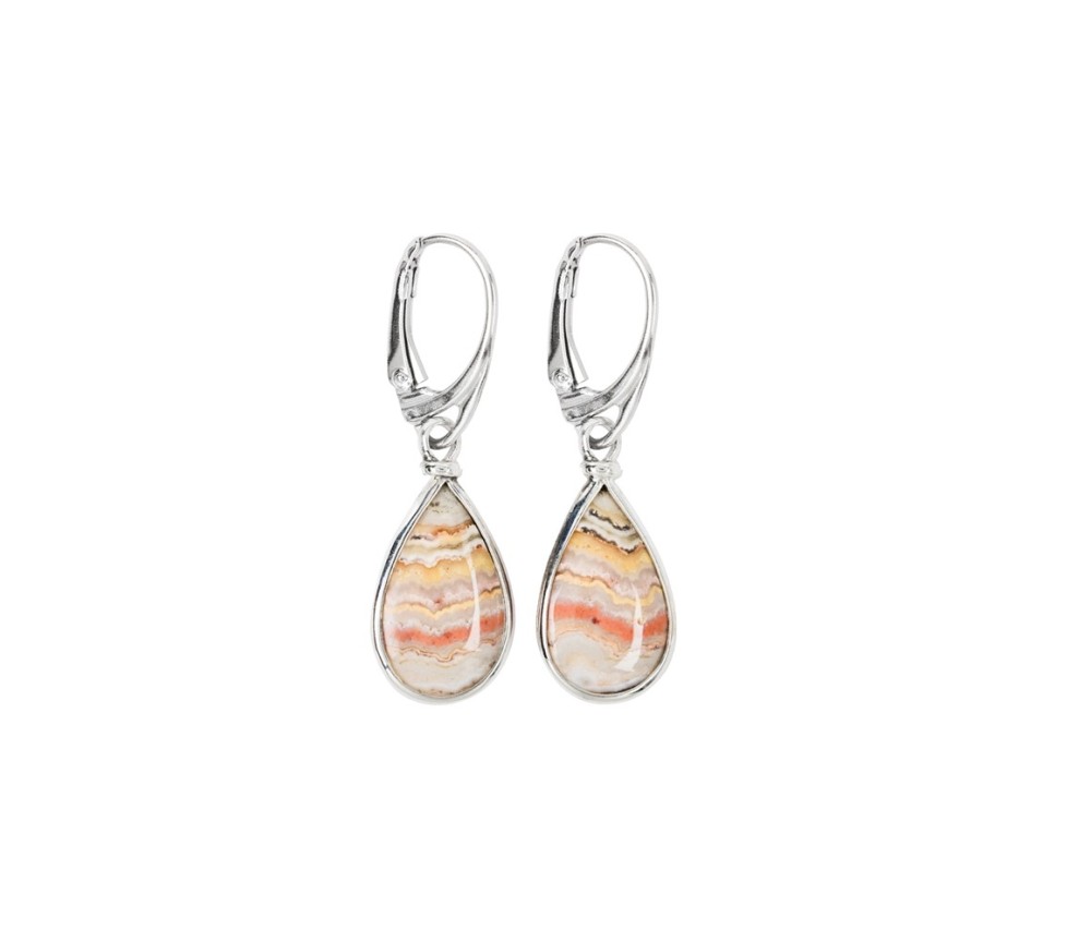 Ohrringe - Lace Achat (rot) Tropfen, 4,3cm, platiniert