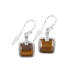 Ohrringe - versteinertes Holz Quadrate, 3,6cm, platiniert
