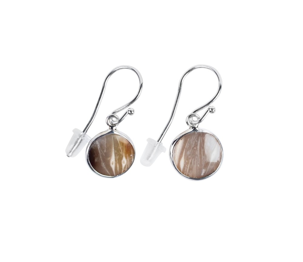 Ohrringe - Prärie-Achat (Pflanzenfossil) rund, 3,2cm, platiniert