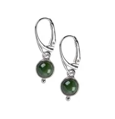 Ohrringe - Nephrit-Jade, rund (8mm), 3,1cm, platiniert