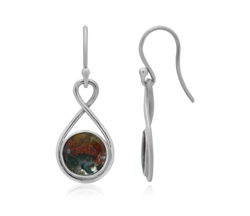 Ohrringe - Achat (Federachat) rund (10mm), 3,4cm, platiniert