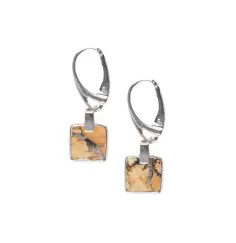 Ohrringe - Maligano-Jaspis Quadrat (10 x 10mm), 3,3cm, platiniert