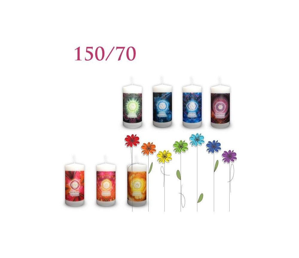 Engelalm - Energiekerze - Chakra - alle 7 Chakren im Set  - verschiedene Größen