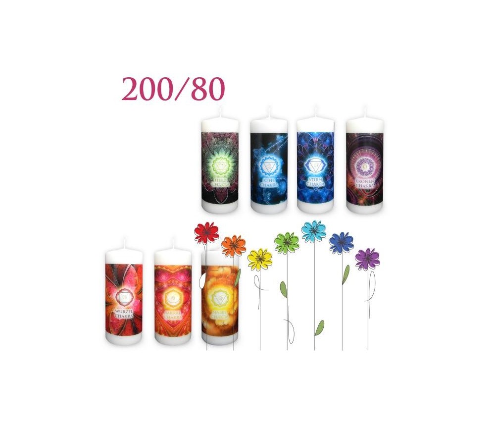 Engelalm - Energiekerze - Chakra - alle 7 Chakren im Set  - verschiedene Größen