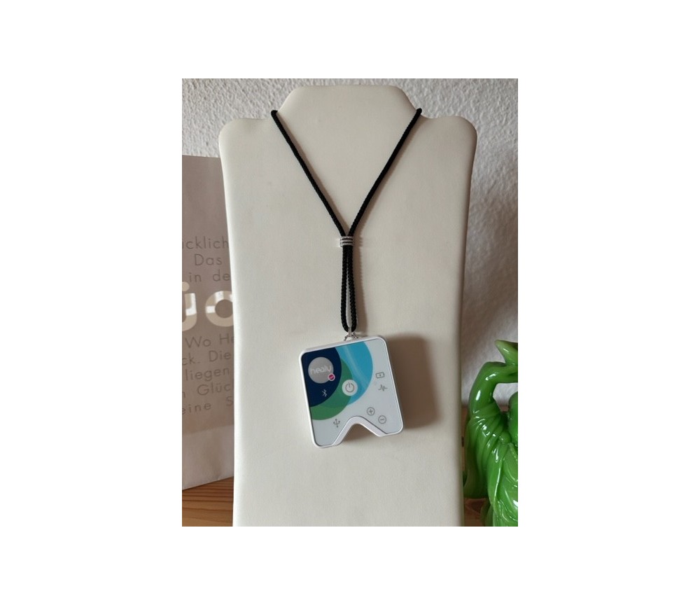 Healy - Design Befestigungsband, Schnur, Halsband, geflochten, schwarz/silber mit Strass - fürs Healy Gerät