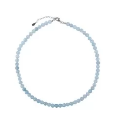 Halskette - Collier - Aquamarin mit Kugeln 6,5mm, rhodiniert inkl. Verlängerungskettchen