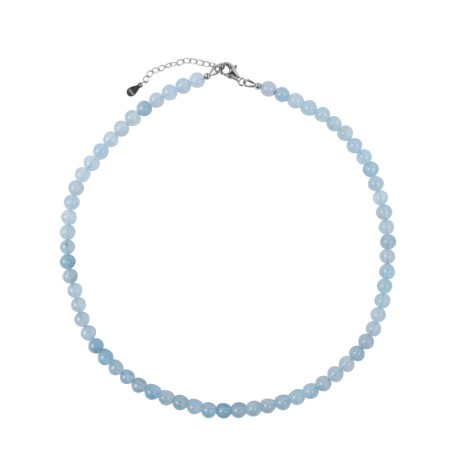 Halskette - Collier - Aquamarin mit Kugeln 6,5mm, rhodiniert inkl. Verlängerungskettchen