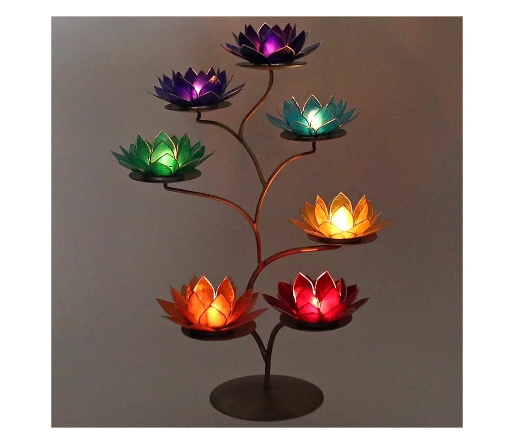 Teelichthalter - Chakra Baum /Teelicht Ständer - Gold/Bronze - mit 7 Armen ca.  57x35cm