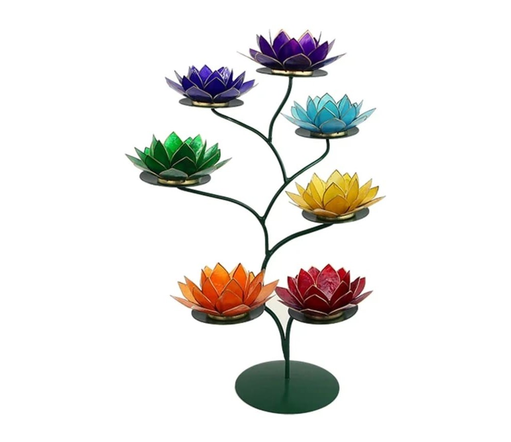Teelichthalter - Chakra Baum /Teelicht Ständer - Grün - mit 7 Armen ca.  57x35cm