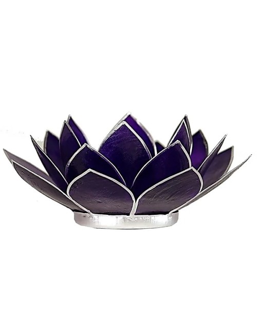 Teelichthalter - Capiz Muschel - Lotus Licht - Chakra - 7stes - Violett mit Silber - ca. 13,5x5,5 cm