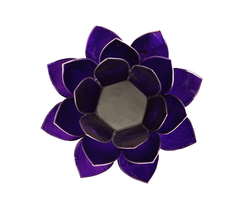Teelichthalter - Capiz Muschel - Lotus Licht - Chakra - 7stes - Violett mit Silber - ca. 13,5x5,5 cm