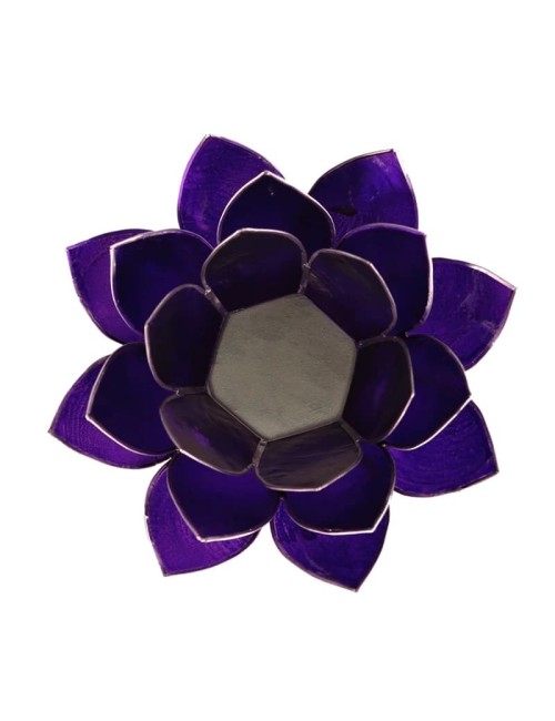 Teelichthalter - Capiz Muschel - Lotus Licht - Chakra - 7stes - Violett mit Silber - ca. 13,5x5,5 cm