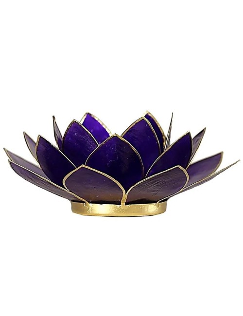 Teelichthalter - Capiz Muschel - Lotus Licht - Chakra - 7stes - Violett mit Gold - ca. 13,5x5,5 cm