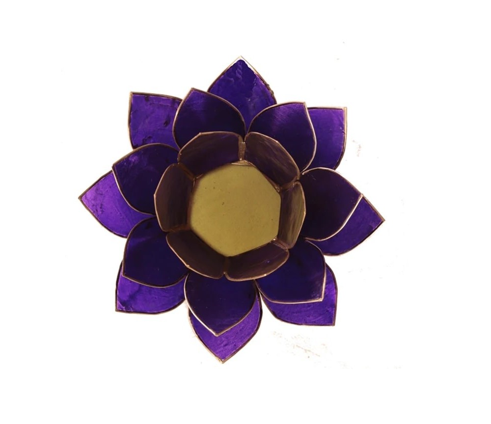 Teelichthalter - Capiz Muschel - Lotus Licht - Chakra - 7stes - Violett mit Gold - ca. 13,5x5,5 cm