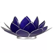 Teelichthalter - Capiz Muschel - Lotus Licht - Chakra - 6stes - Indigo mit Silber - ca. 13,5x5,5 cm