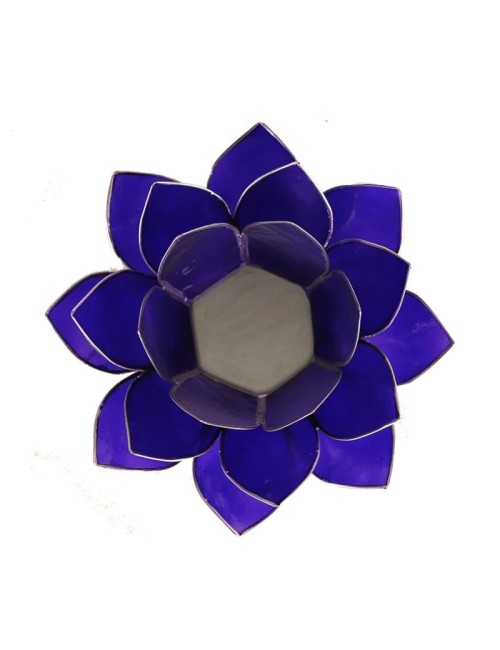 Teelichthalter - Capiz Muschel - Lotus Licht - Chakra - 6stes - Indigo mit Silber - ca. 13,5x5,5 cm