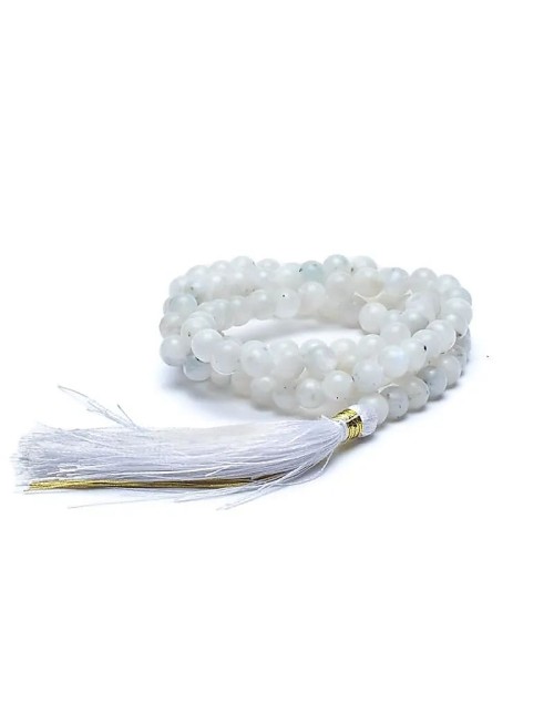Mala - Edelstein - Mondstein in AA-Qualität - mit passender Quaste - 108 Perlen - ca. 45,5cm