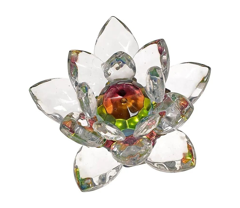 Dekoration - Kristall - Lotusblüte - Kristalllotus - bunter Kern - ca. 7cm