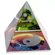Dekoration - Kristall - Pyramide - Ying & Yang - bunter Kern - ca. 6,5x5,5x5,5cm