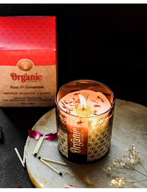 Song of India - Organic Goodness - Kerze im Glas - Rose & Geranium - mit Blume des Lebens