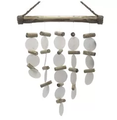 Hängende Dekoration - Windspiel - Copi - Capiz-Muscheln & Treibholz - Weiß - ca. 31x20cm