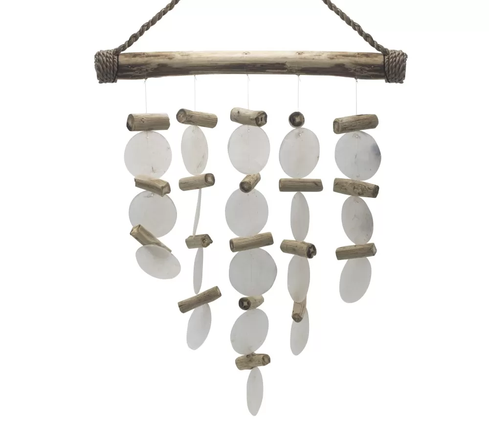 Hängende Dekoration - Windspiel - Copi - Capiz-Muscheln & Treibholz - Weiß - ca. 31x20cm