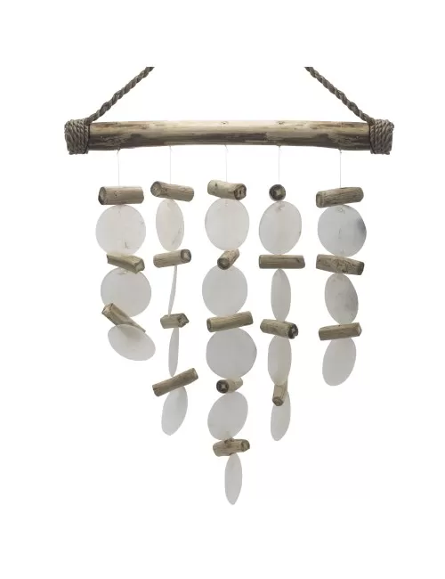 Hängende Dekoration - Windspiel - Copi - Capiz-Muscheln & Treibholz - Weiß - ca. 31x20cm