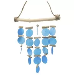 Hängende Dekoration - Windspiel - Copi - Capiz-Muscheln & Treibholz - Meeresblau - ca. 31x20cm