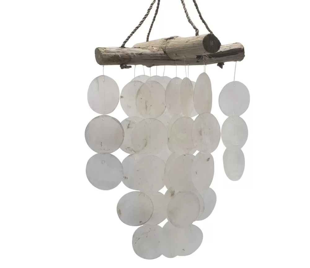 Hängende Dekoration - Windspiel - Copi - Capiz-Muscheln & Treibholz - Kreuz - Weiß - ca. 20x46cm