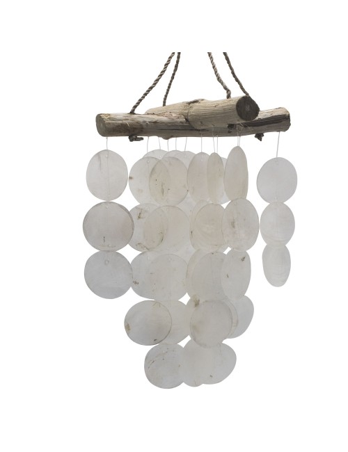 Hängende Dekoration - Windspiel - Copi - Capiz-Muscheln & Treibholz - Kreuz - Weiß - ca. 20x46cm