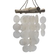 Hängende Dekoration - Windspiel - Copi - Capiz-Muscheln & Treibholz - Kreuz - Weiß - ca. 20x46cm