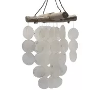 Hängende Dekoration - Windspiel - Copi - Capiz-Muscheln & Treibholz - Kreuz - Weiß - ca. 20x46cm
