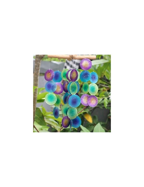 Hängende Dekoration - Windspiel - Copi - Capiz-Muscheln & Treibholz - Kreuz - Violett & Grün - ca. 20x46cm